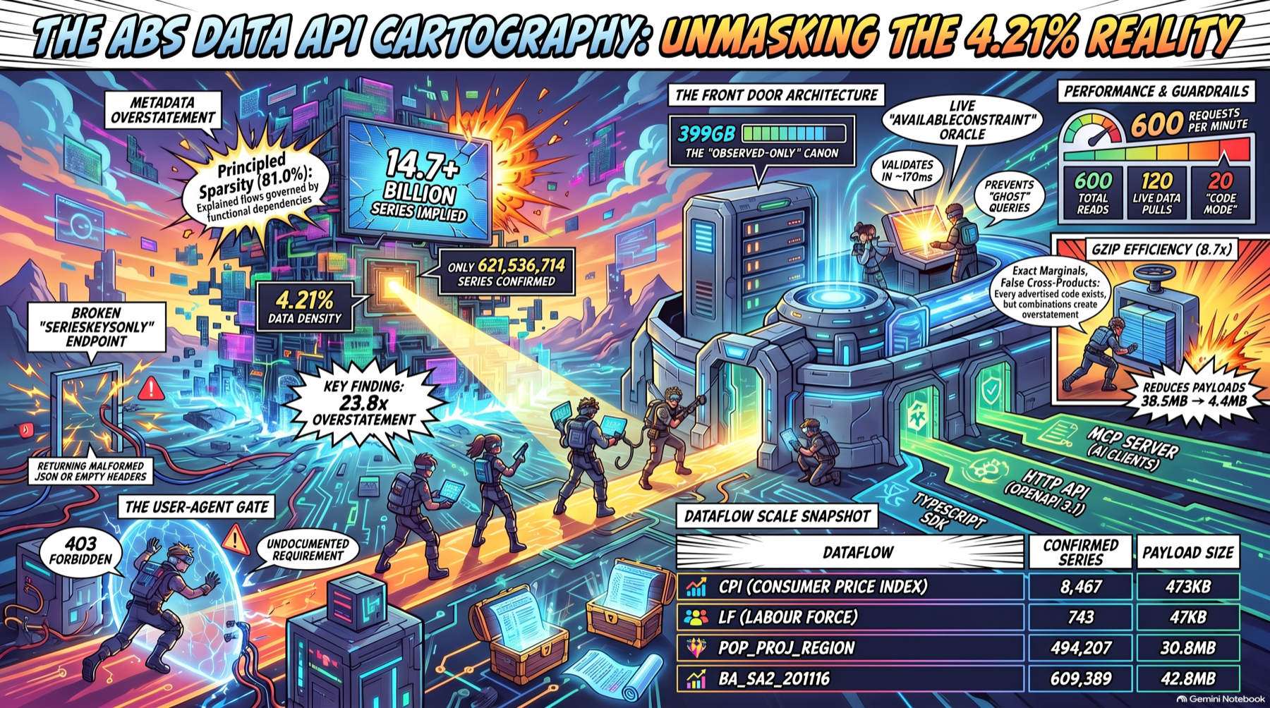 The ABS Data API cartography: unmasking the 4.21% reality — a comic-style map of the findings and the front door