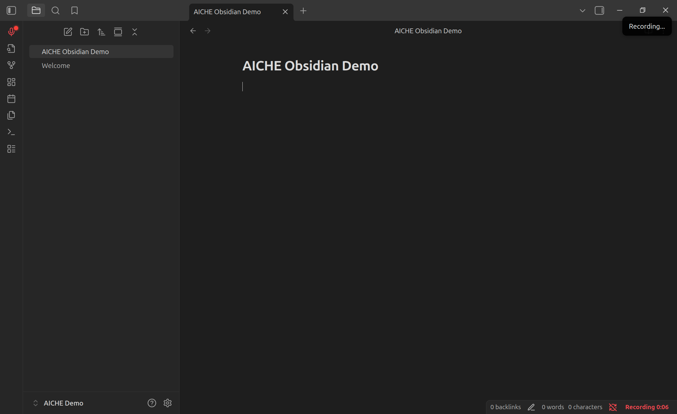 AICHE Voice recording in Obsidian
