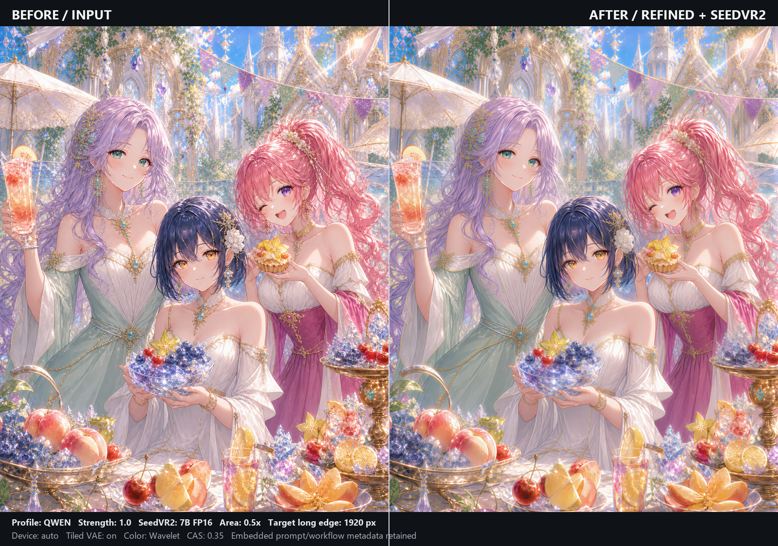 Static anime illustration before and after