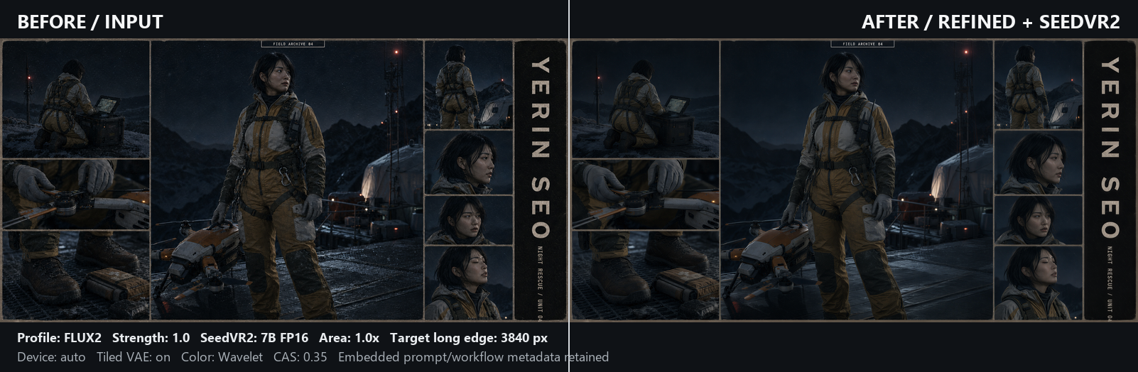 Static night rescue dossier before and after