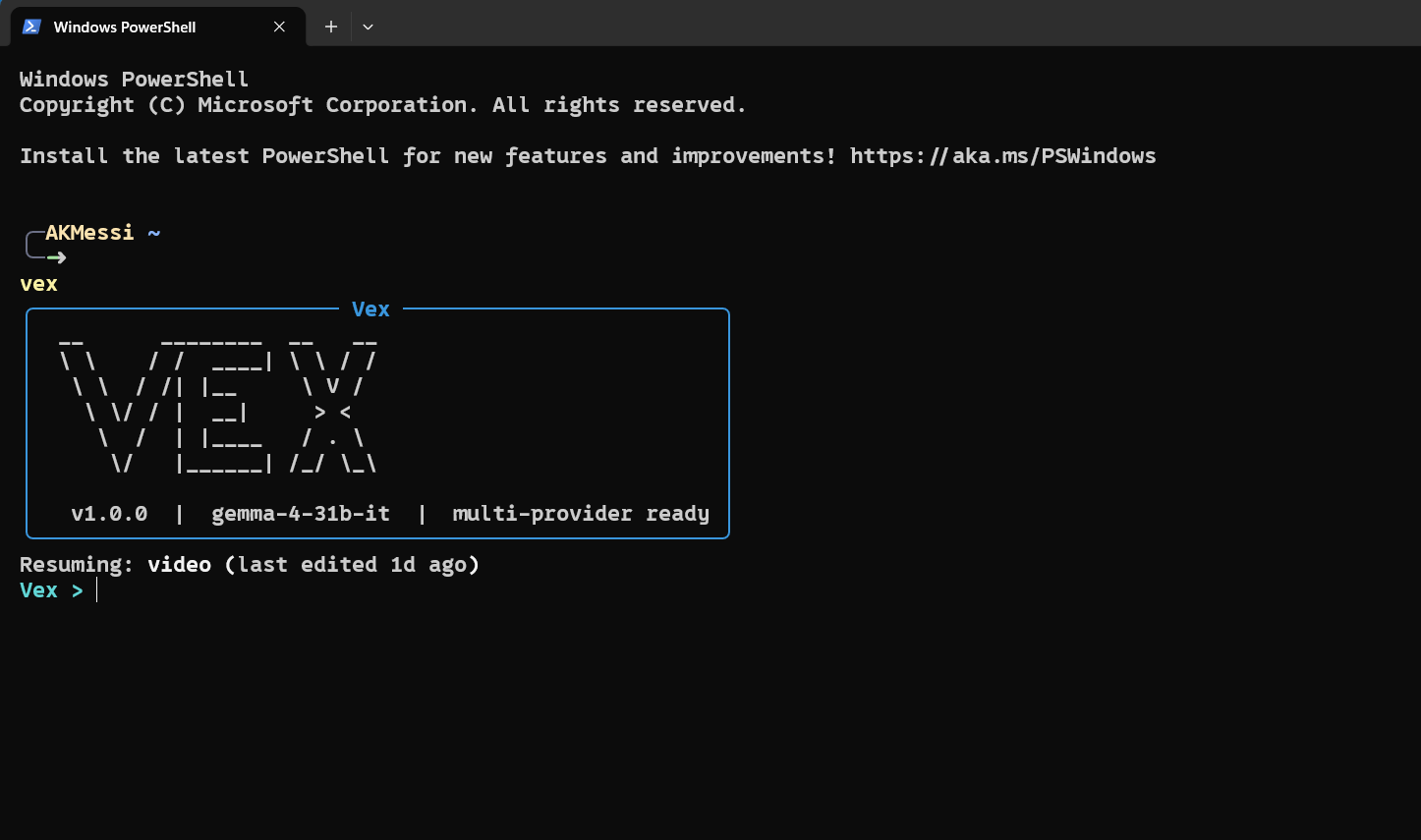 Vex running in a terminal