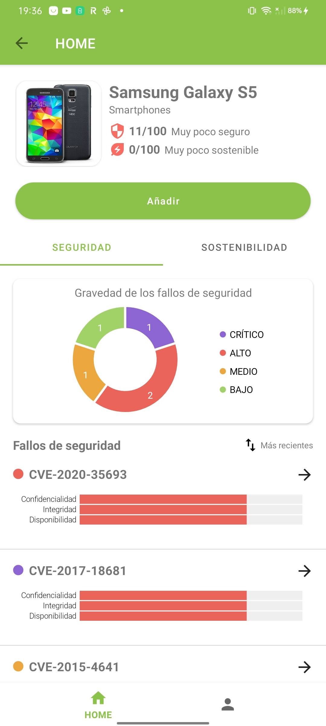 Pestaña seguridad