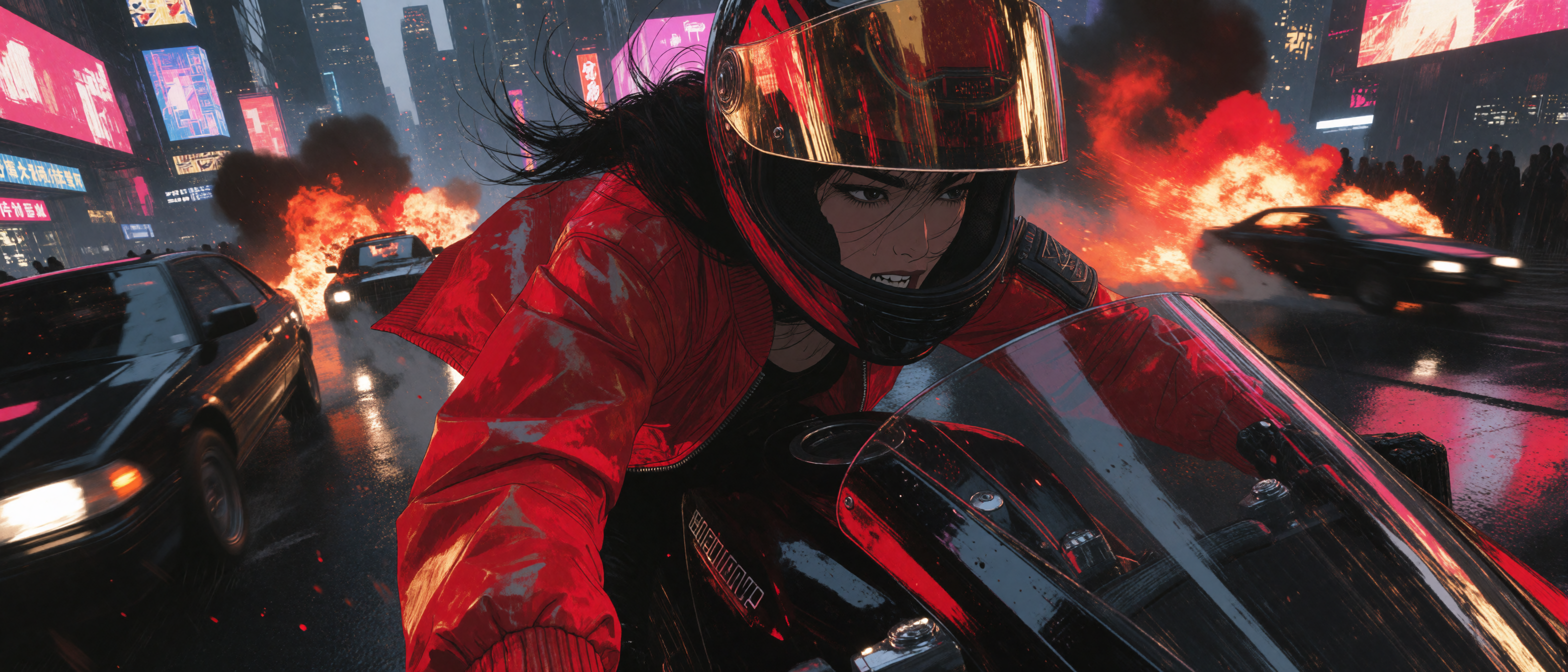 Cyberpunk motorcycle chase generated result