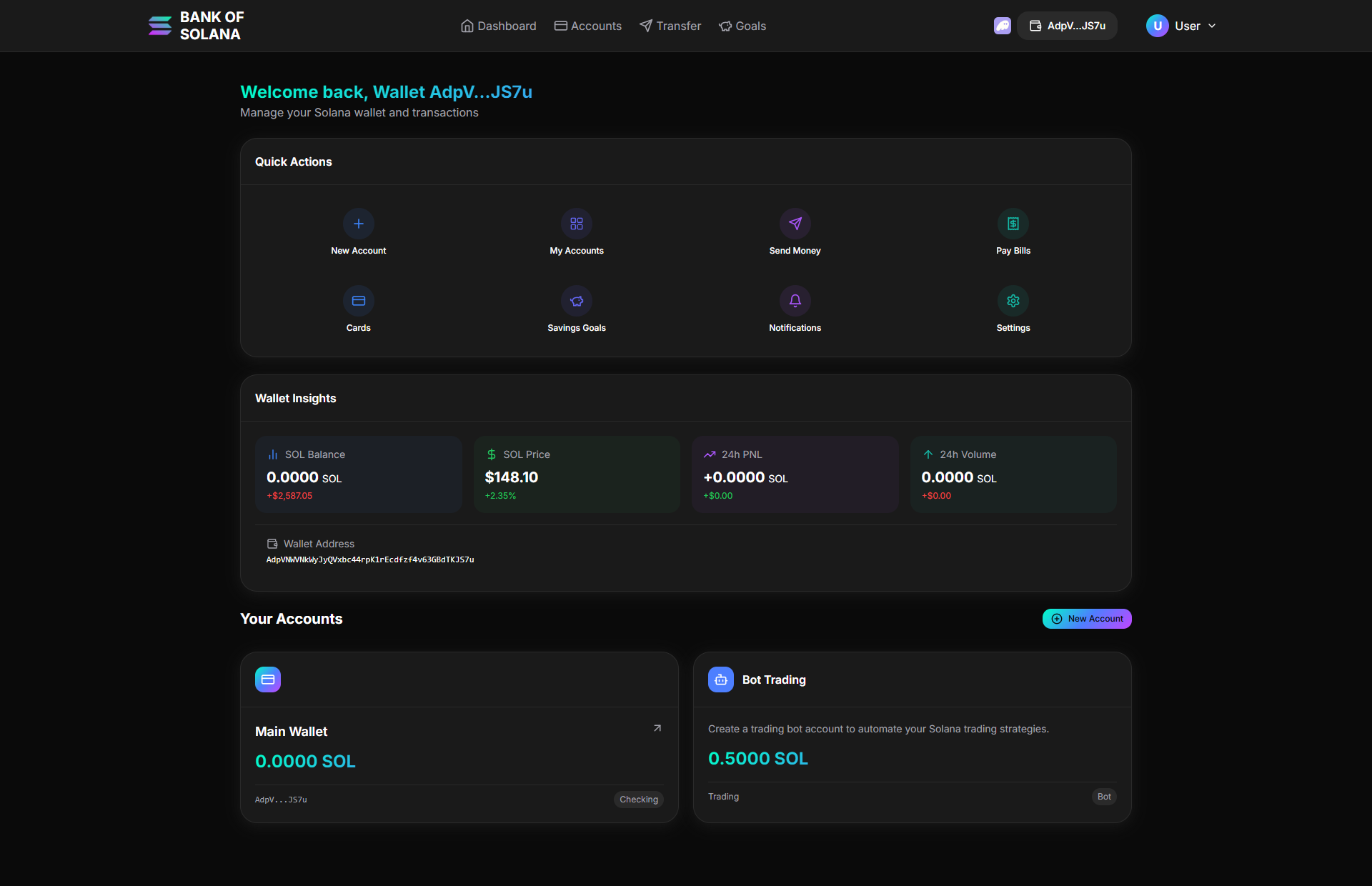 Solana Bank Pro Dashboard