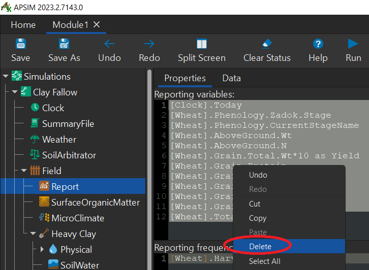 Deleting reporting variables