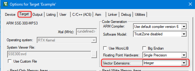 MVE configuration in uVision