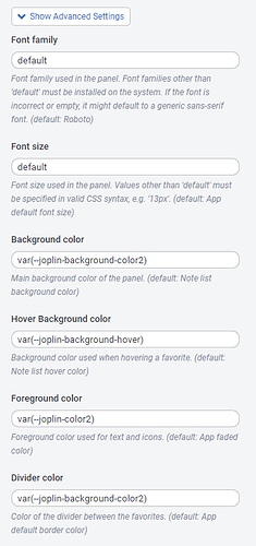 Settings for panel placement and styling