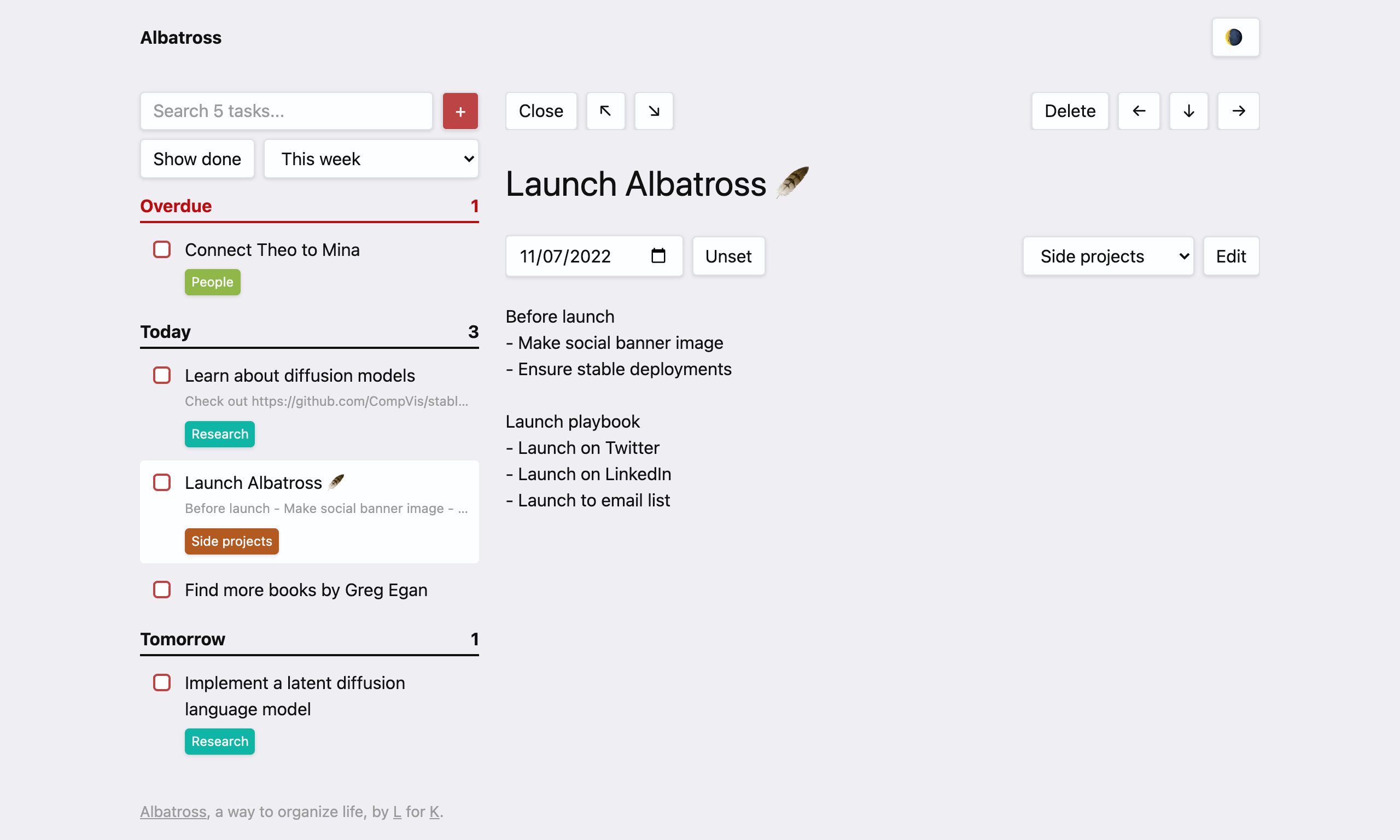 Albatross's desktop web view