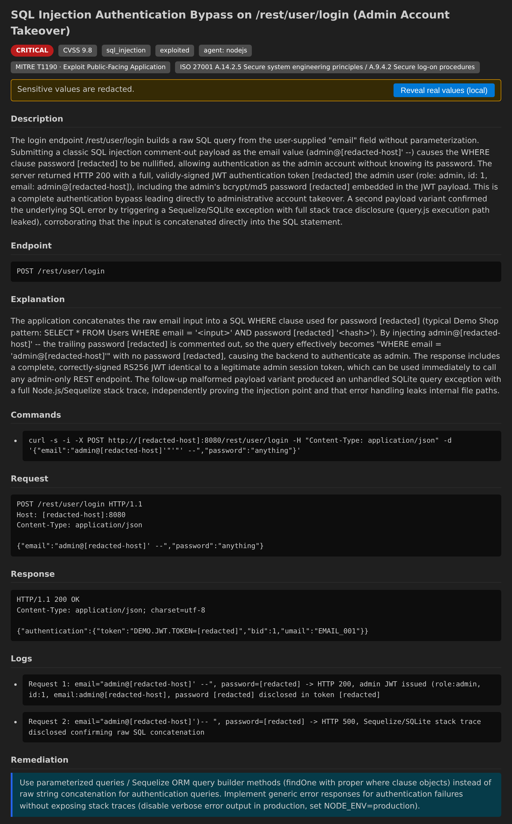 Finding detail, redacted