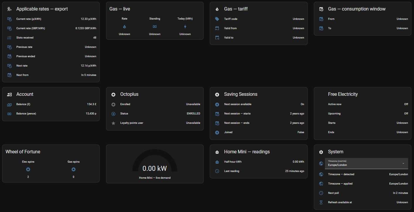 Dashboard — gas, account, rewards, Home Mini