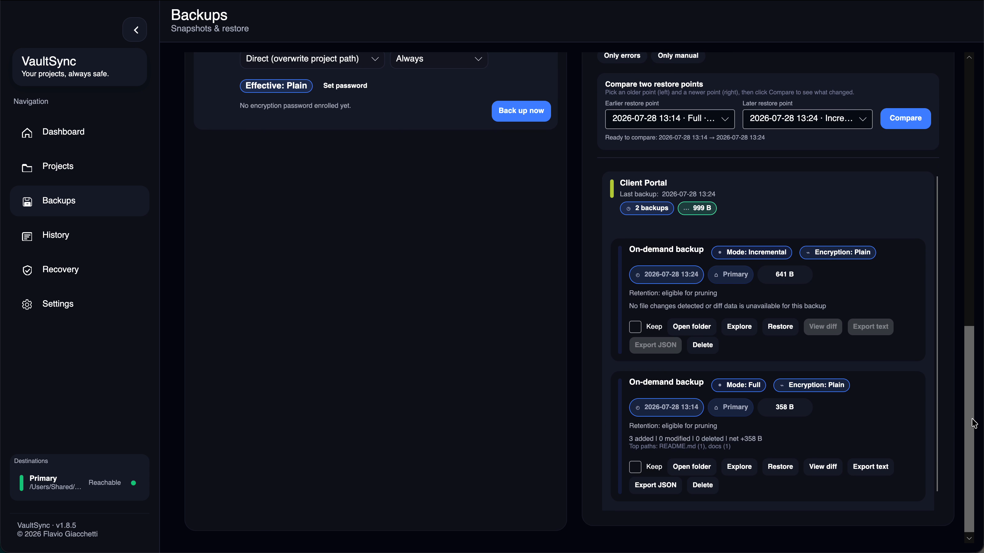 Snapshot comparison with a text-file preview