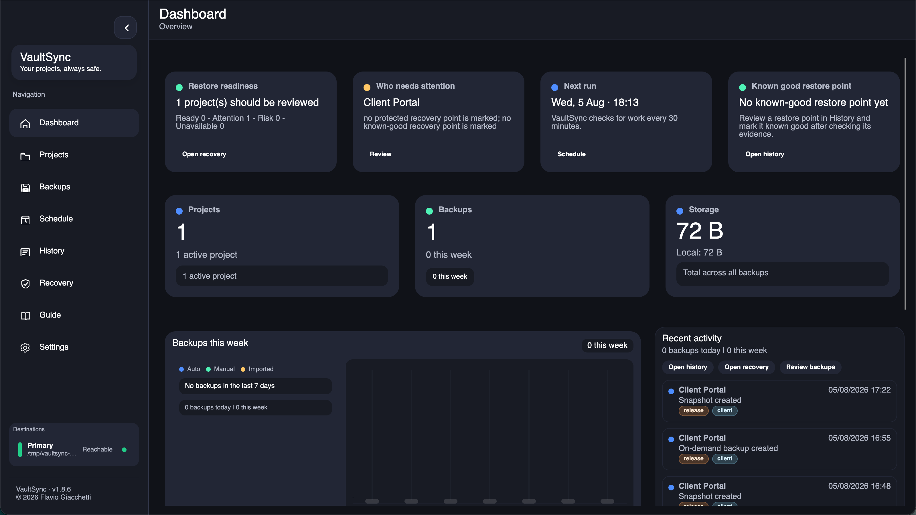 VaultSync dashboard