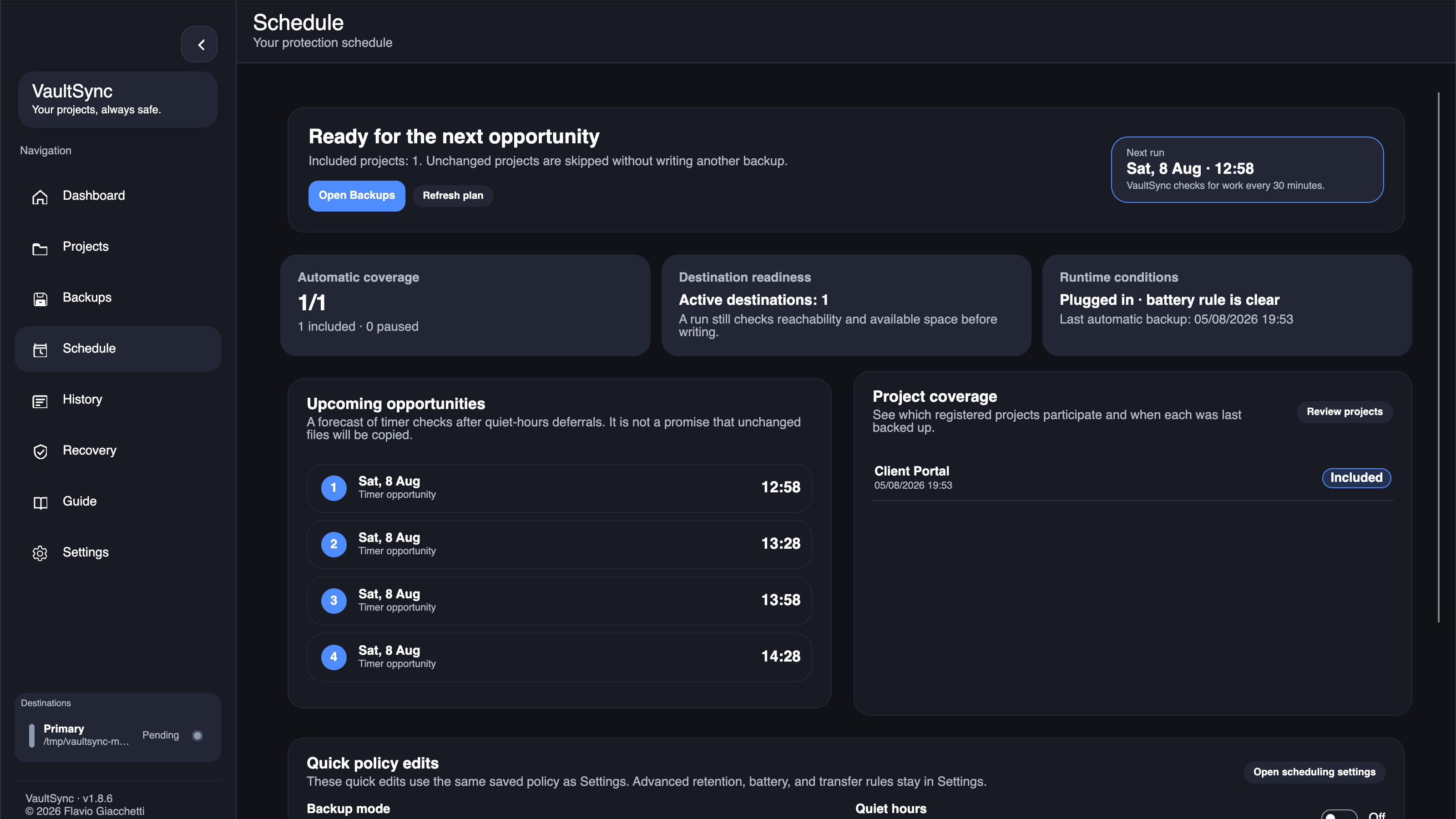 VaultSync schedule page