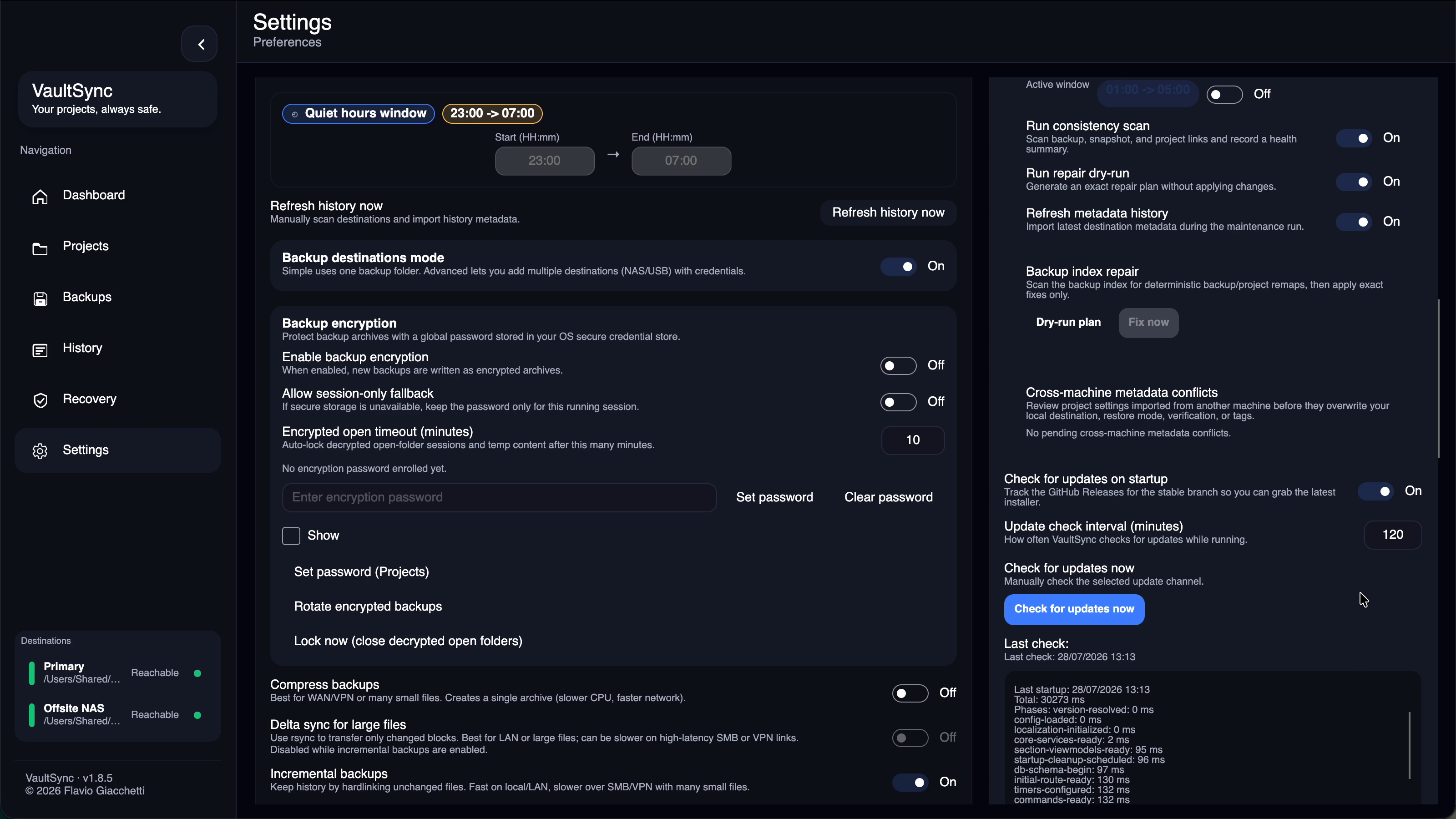 Maintenance, repair planning, metadata conflicts, and update settings
