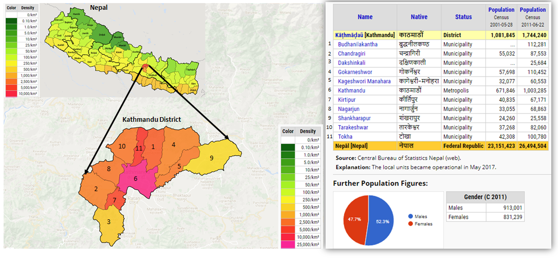 Kathmandu population density (2011). Source: Thomas Brinkhoff: City Population, http://www.citypopulation.de