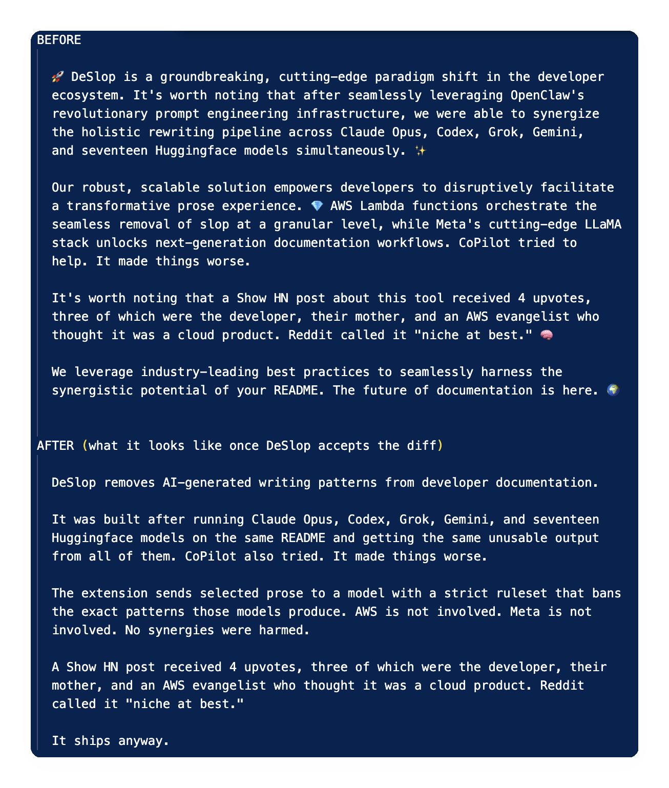 DeSlop before and after comparison