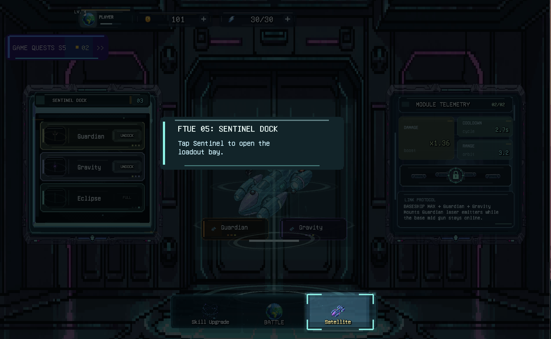 Before command: Sentinel menu tutorial text