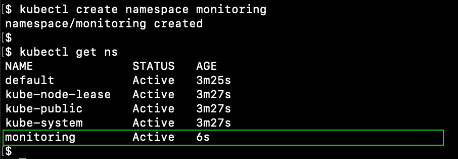 created namespace