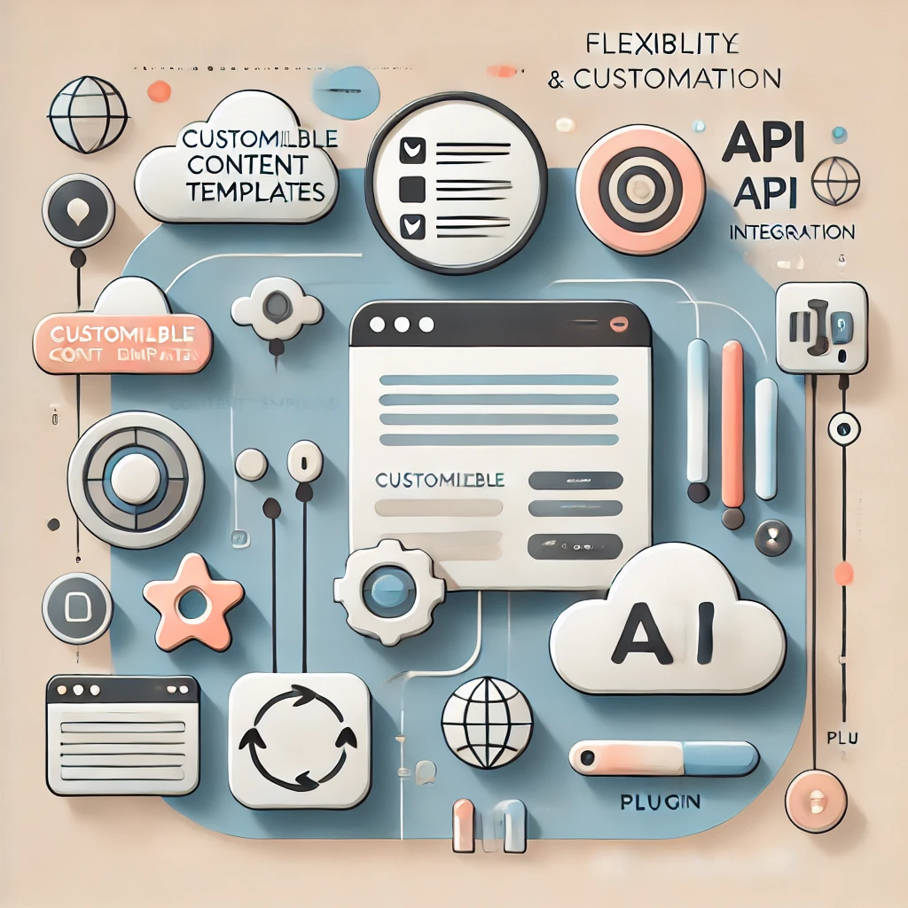 Diagram showing Nodify flexibility with customizable content models, flexible APIs, and plugin extensibility