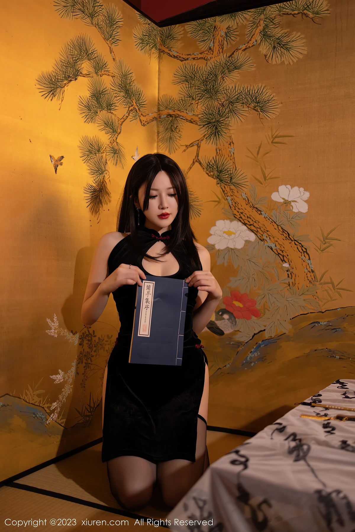 No.7507鱼子酱Fish日本旅拍 书法长卷里的黑丝旗袍，藏不住的曼妙身段 - 7