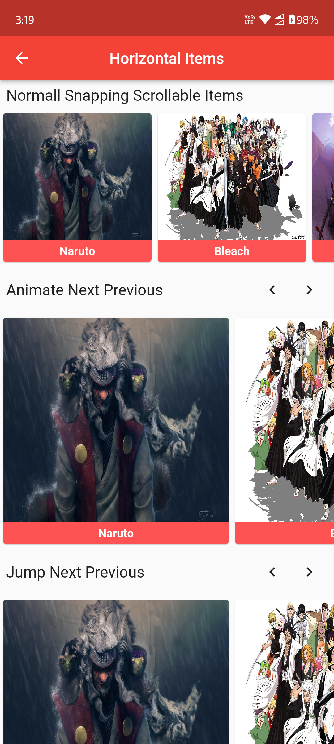 Horizontal Items Screenshot