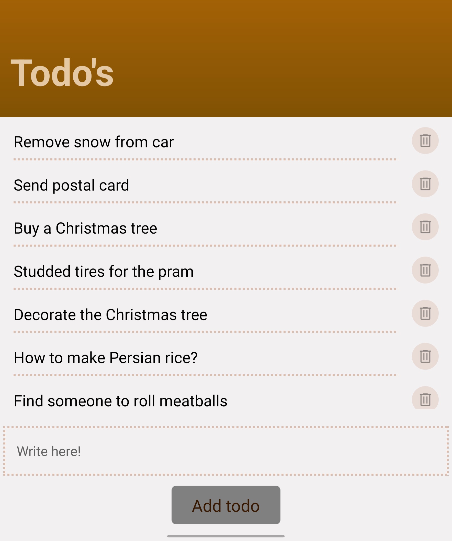 Screenshot of todo list