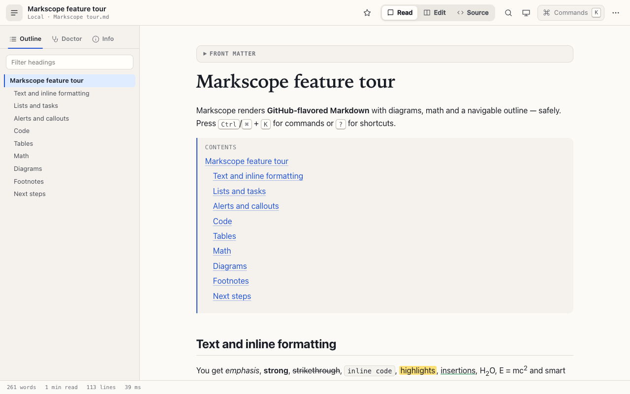 Markscope preview next to the editor