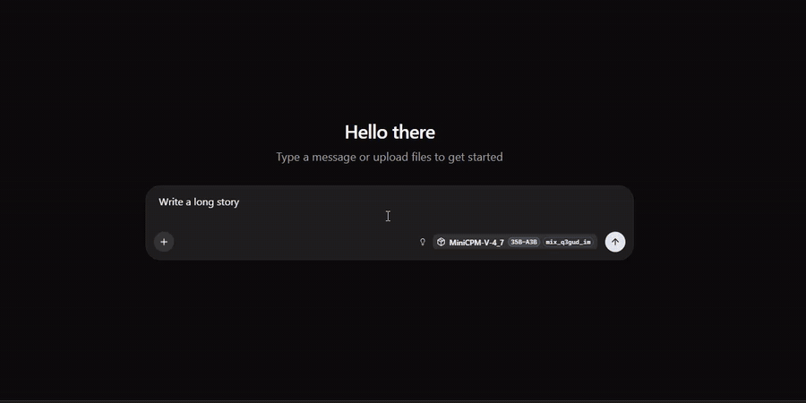 MiniCPM-V 4.7 writing a long story at ~90 tok/s