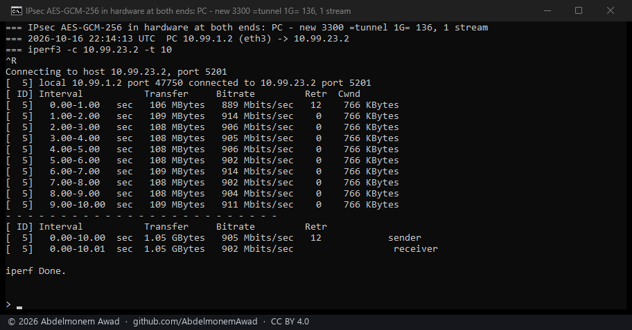 IPsec in hardware into the XGS 136: 902 Mbit/s