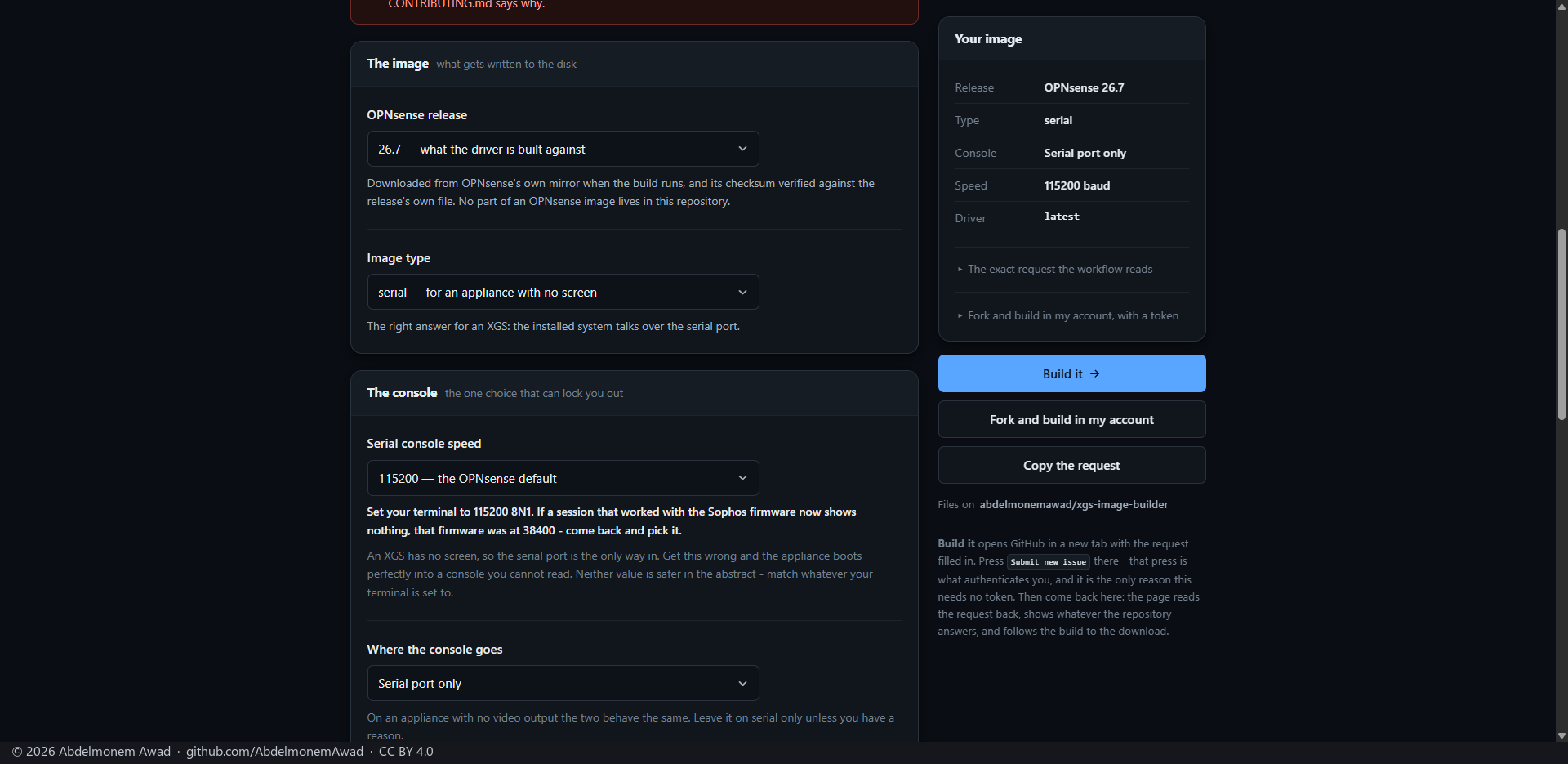 The image builder's form
