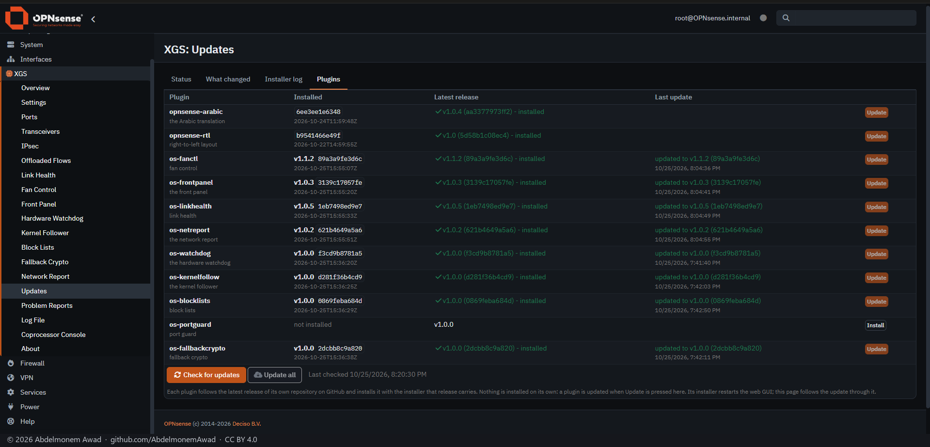 XGS: Updates, a plugin that is not installed, and Install
