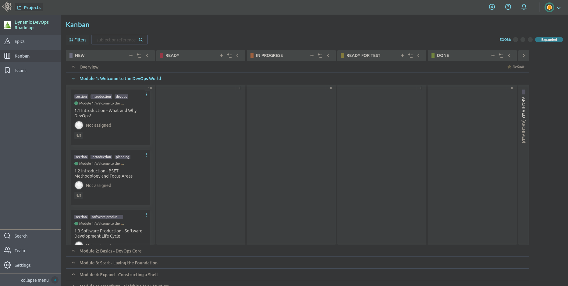 Dynamic DevOps Roadmap Kanban