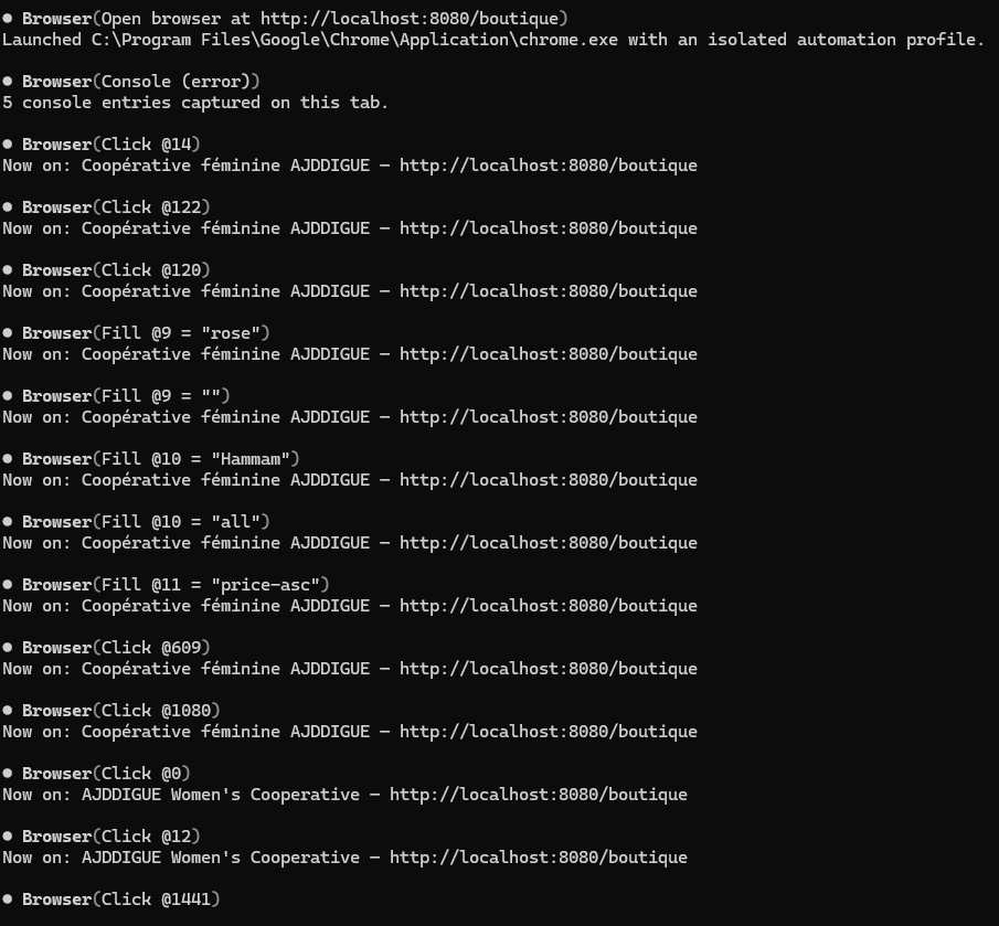 Tau testing the filters and sorting of a local shop page