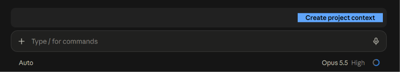The blue Create project context button above the prompt box