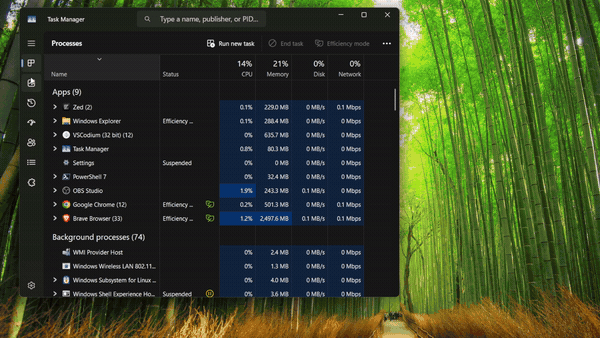 Real Task Manager Tab Slide Animation demonstration