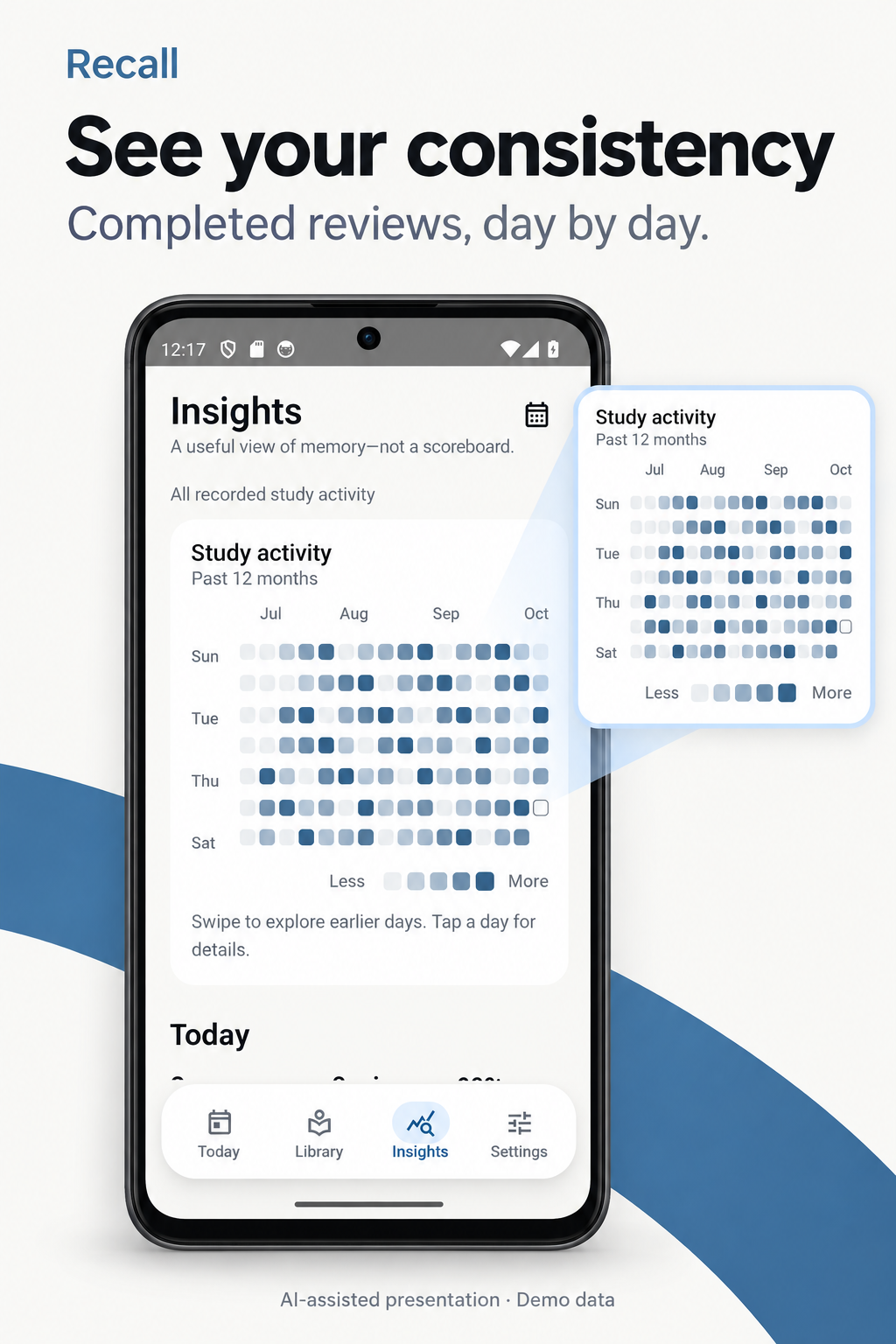 AI-assisted presentation of the real Preview 4 Insights capture with synthetic completed-review activity