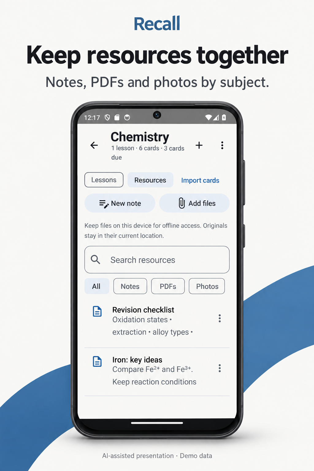 AI-assisted presentation of the real Preview 4 subject resources capture with demo notes and file filters