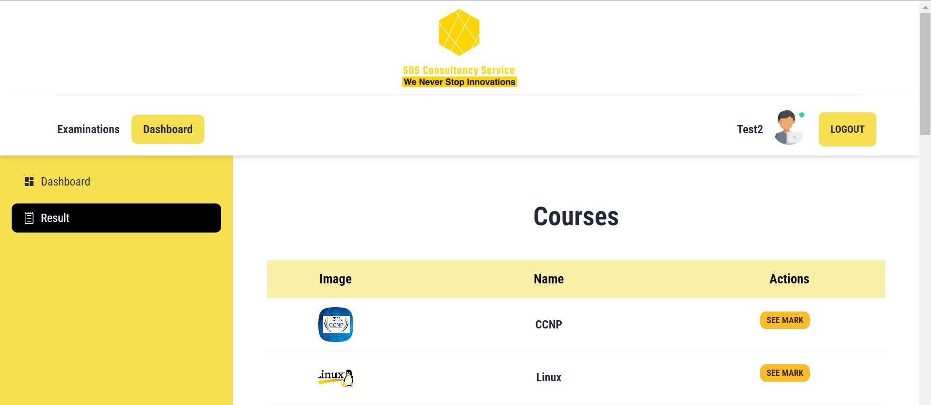 Course result page