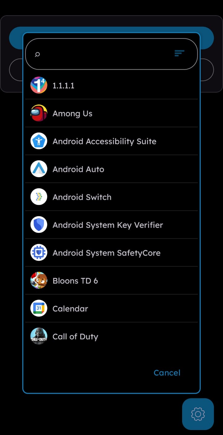 Selecting from installed apps