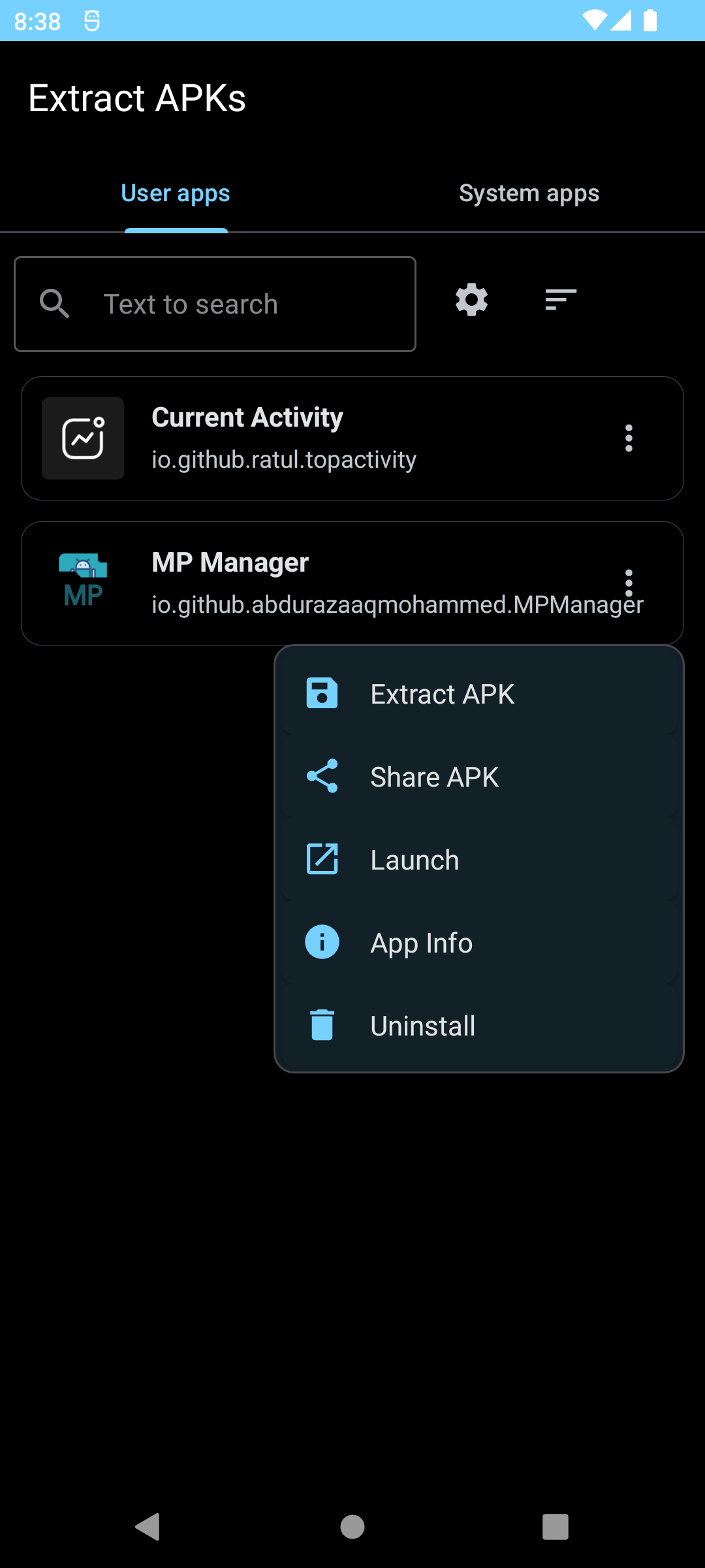APK Extractor Screenshot