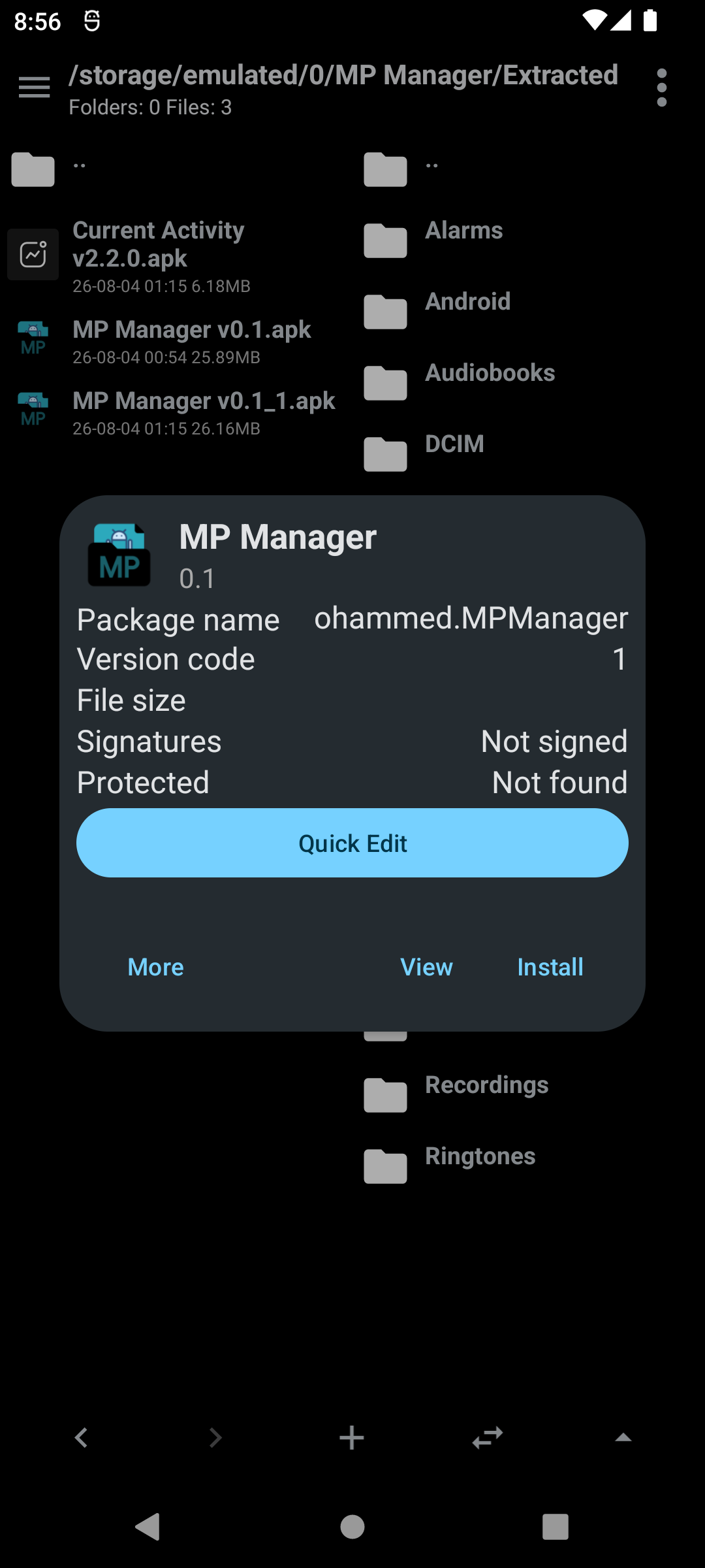 APK info dialog