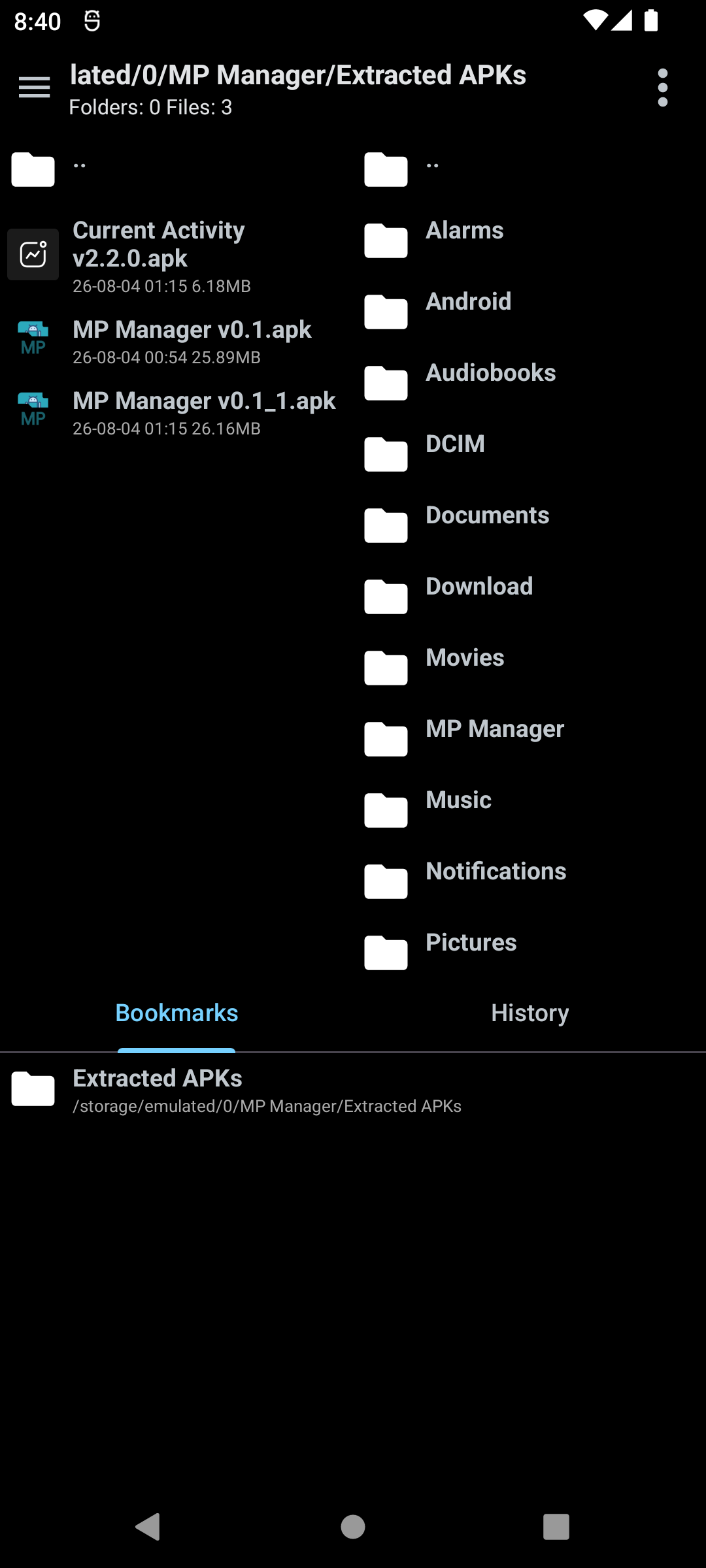Bookmarks and history drawer