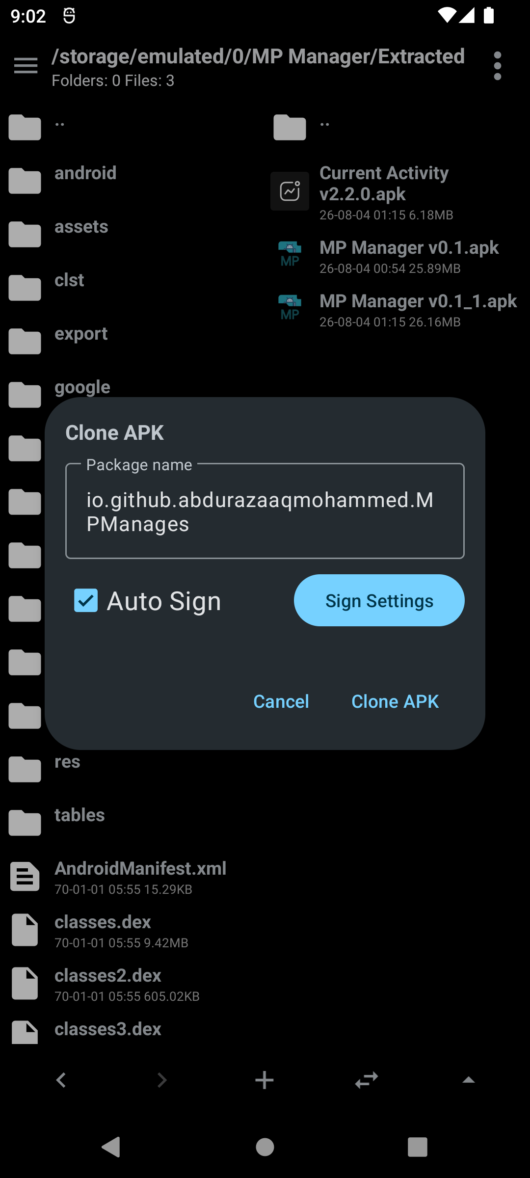 Clone APK dialog