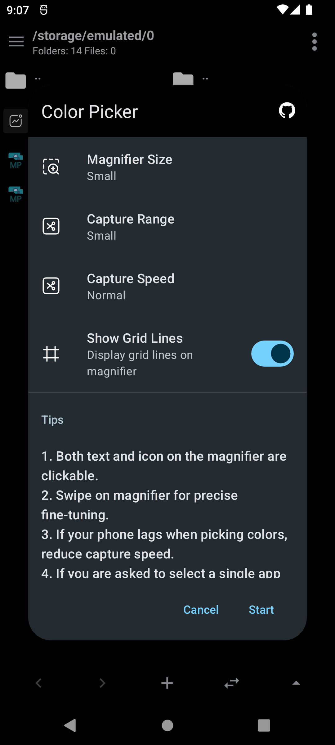 Screen color picker dialog