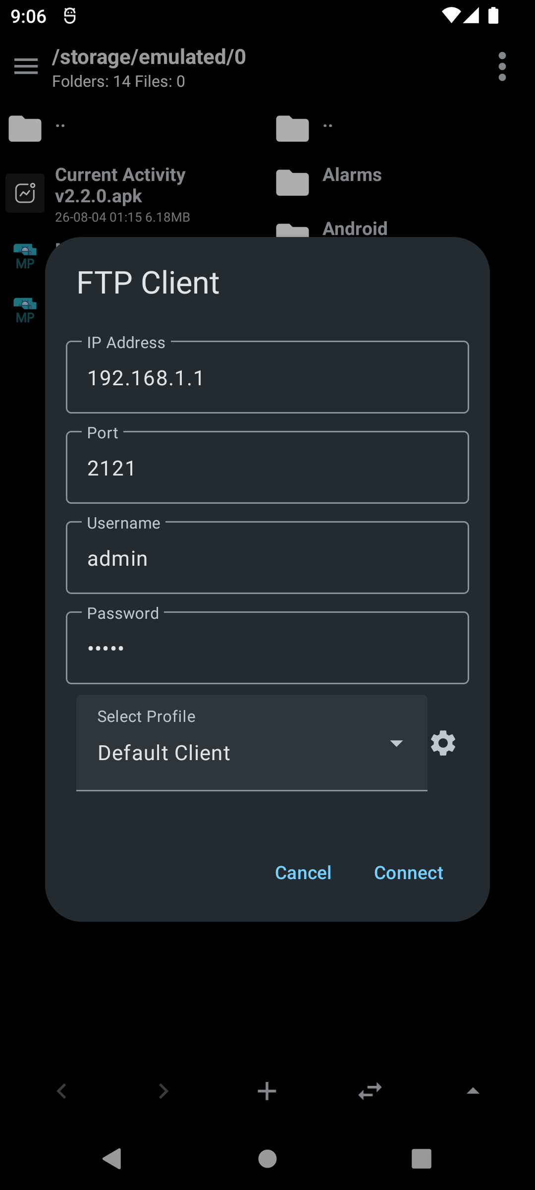 FTP client dialog