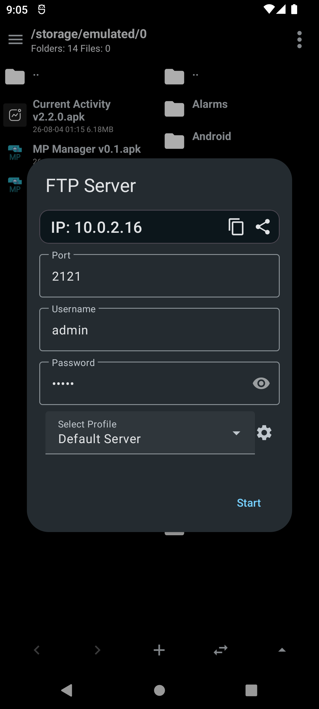 FTP server dialog