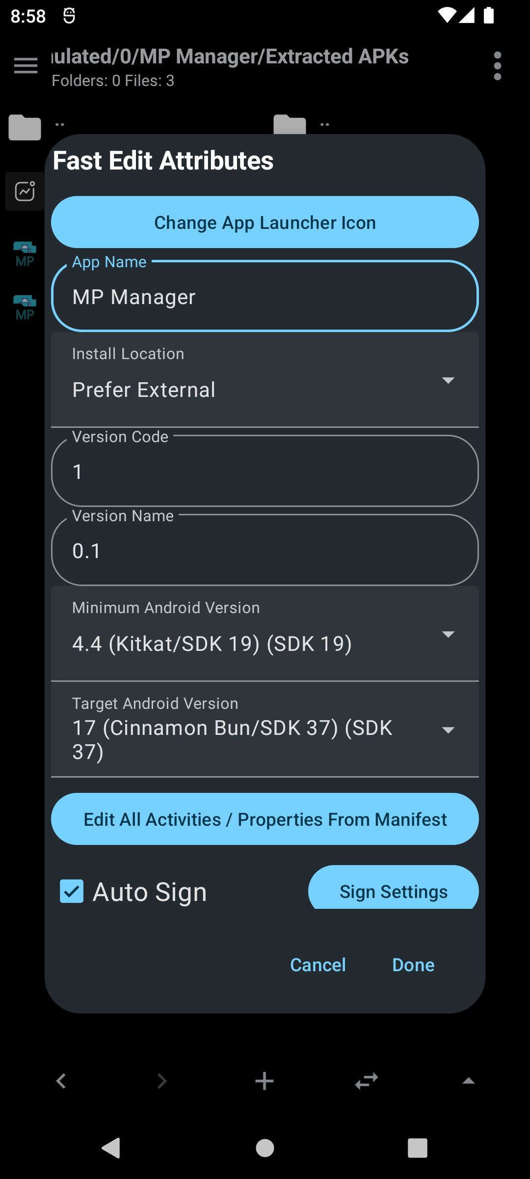 Quick edit attributes dialog