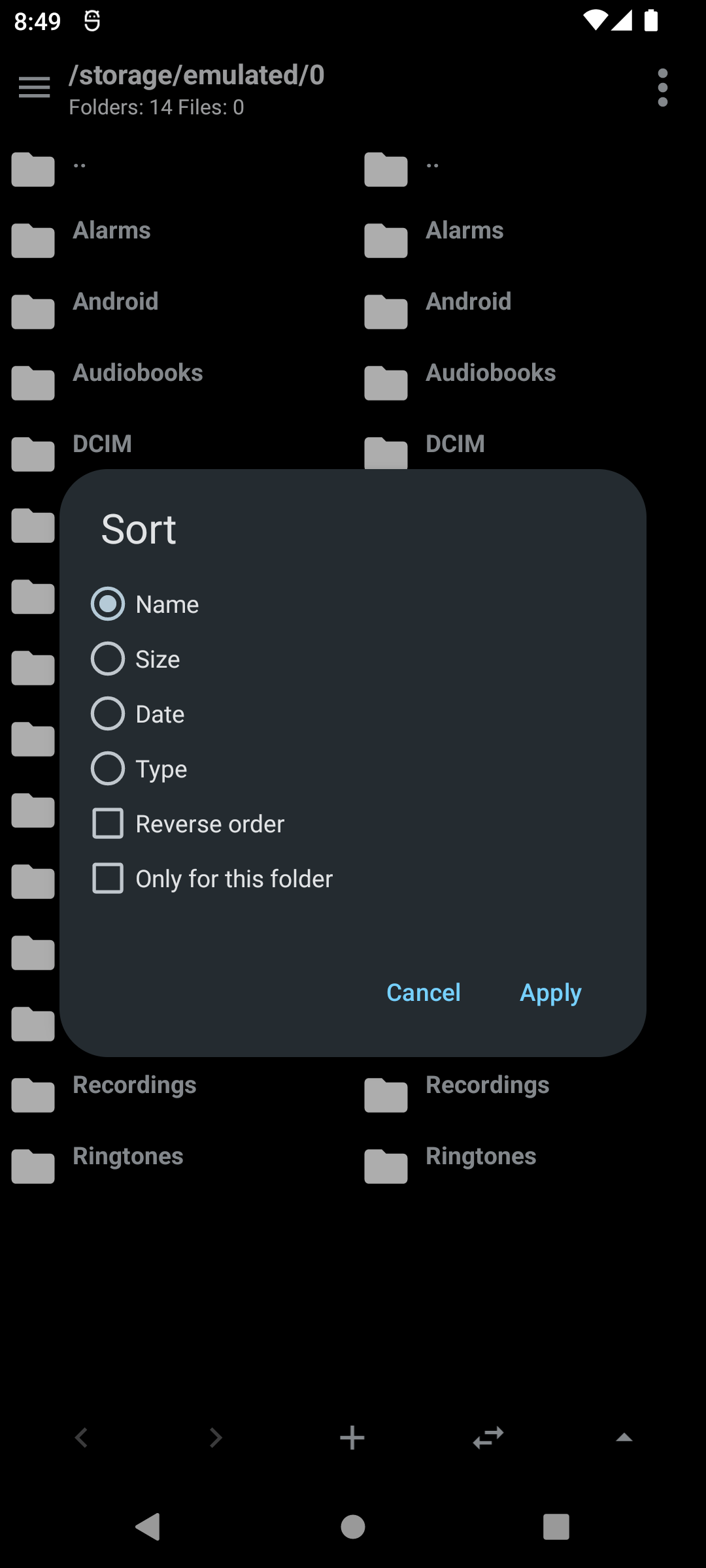 Sort dialog