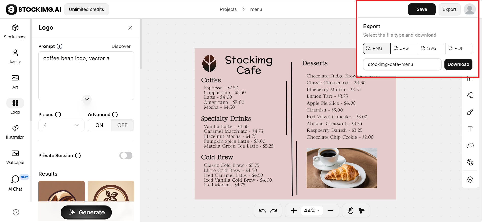 saving and downloading your design