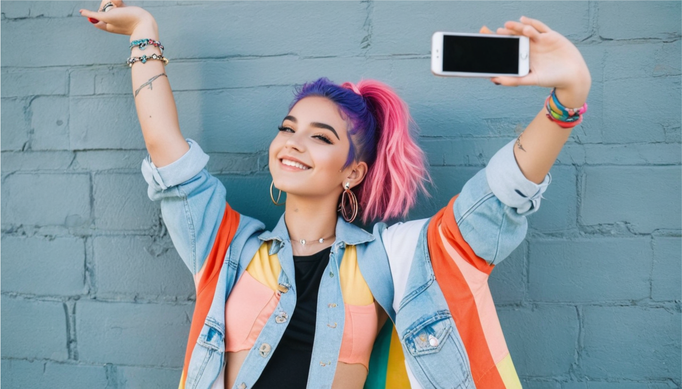 a gen z girl with colorful hair